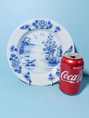Antiker georgianischer blau & weiß DELFT handbemalter Blumenmuster Essteller a/f #6