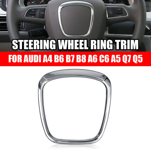 Car Steering Wheel Center Emblem Trim For AUDI A4 B6 B7 B8 A6 C6 A5 Silver - Foto 1 di 7