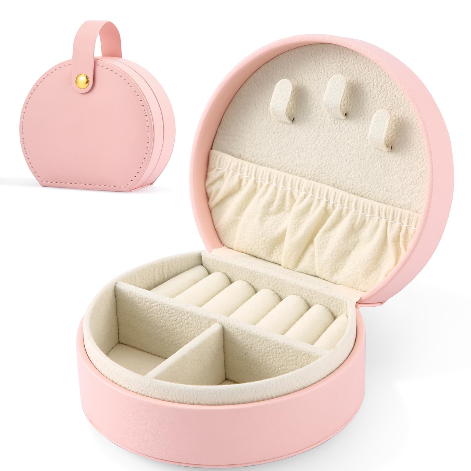 Neveika Mini Travel Jewelry Box with Handle Compact Organizer Case for Earrings Rings Necklaces