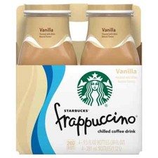 STARBUCKS FRAPPUCCINO COFFEE DRINK VANILLA 9.5 OZ BOTTLES 4 PACK EACH 1 