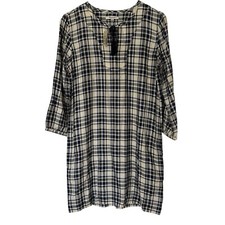 Madewell Plaid Oversized Shirt Dress XS Black Blue Cream Pockets Lagenlook NWT