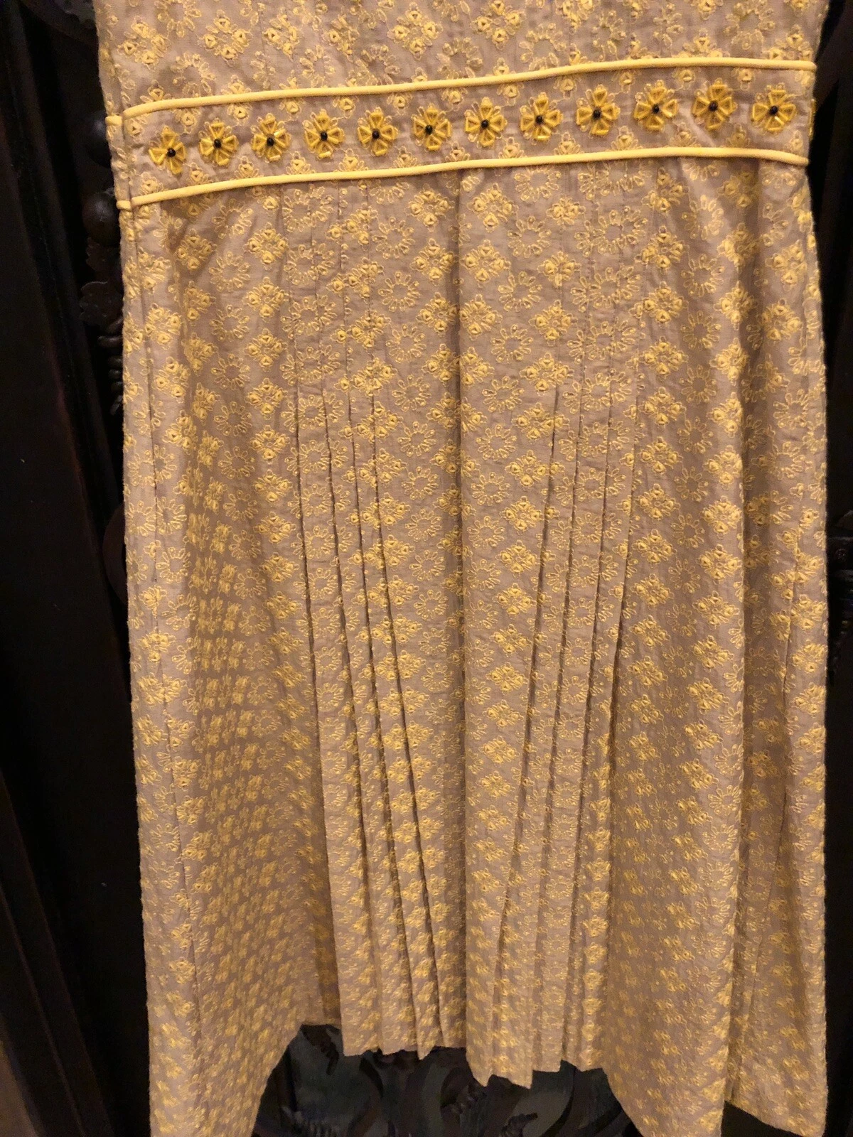 ABITO TORY BURCH LEENA RICAMATO IMPREZIOSITO GIALLO PANNA TG 0 NUOVO CON ETICHETTE