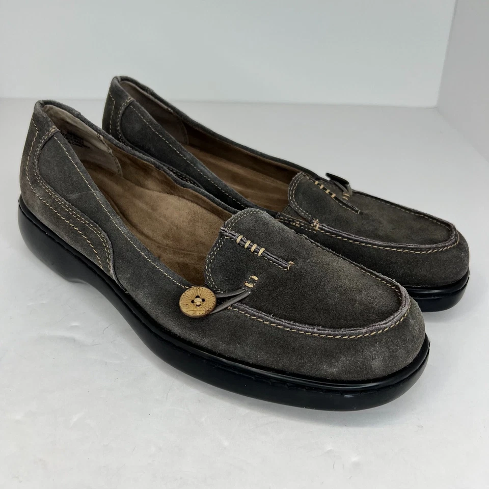 Mocasines Array para mujer superiores de cuero gris punta cuadrada plana sin cordones talla 12 N Foto 2 de 4