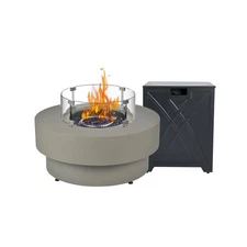 32.5-inch Outdoor Gas Fire Pit with 20lb Propane Tank Cover Table & Wind Glas...