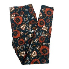 LuLaRoe Vintage Flowers Grannycore Blue Orange Brown Leggings Tall  Curvy TC