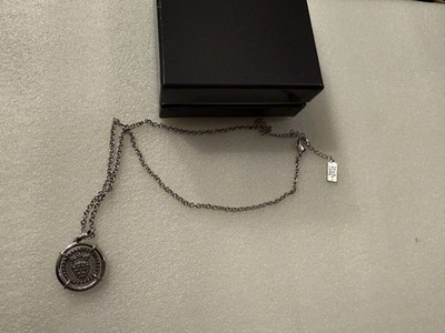 Elizabeth Taylor Coin Pendant Necklace Silver Tone 18'' Nos Stamped NEW
