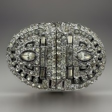 1940s Vintage Coro Duette Brooch Rhinestones Silver Tone Art Deco Fur Clip M2