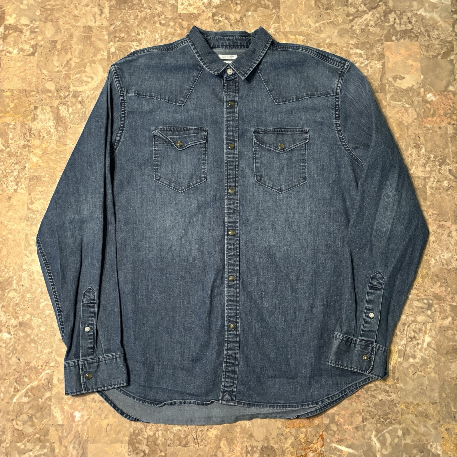 Old Navy Shirt Mens 2XL Blue Slim Denim Pearl Snap Western