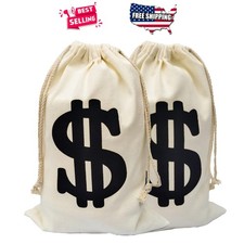Money Bags Canvas 2 Pack 11.8x15.7 Drawstring Dollar Sign Halloween Cosplay Prop