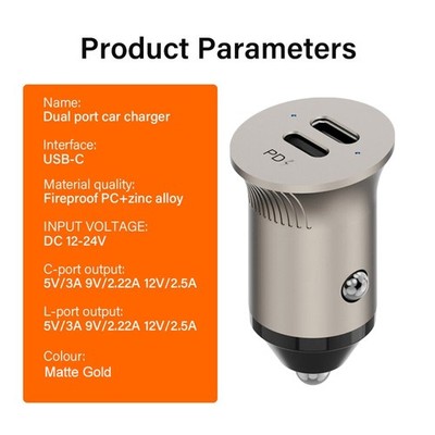 Dual USB Type-C PD Car Mini Charger 60W Fast Charge Adapter For iPhone 12-15 1PC