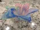 VTG Murano Style Art Glass Flower Form Dish Pastel Votive Candleholder Trinket