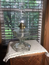 LARGE HEAVY 17 1/2” Greek Key Pedestal Oil Lamp With Wick