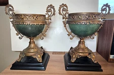 A Pair of Castilian Imports Bronze Green Urn Vases Model 6018