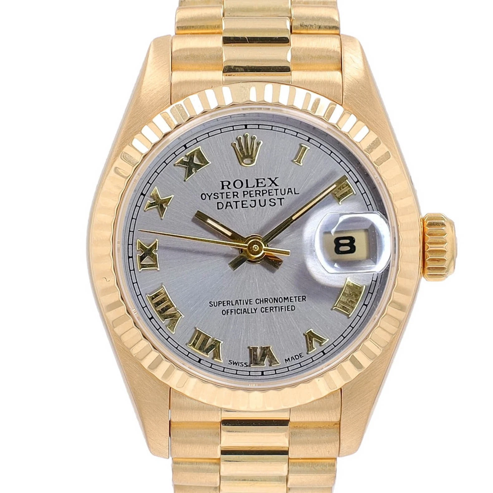 Rolex Ladies Datejust 69178 18KY Solid Gold Grey Roman Fluted