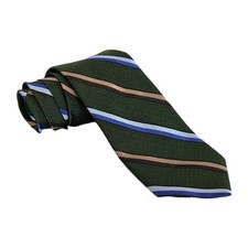 Brooks Brothers Repp Tie Mens Necktie Green Blue Striped 100 Silk Classic USA