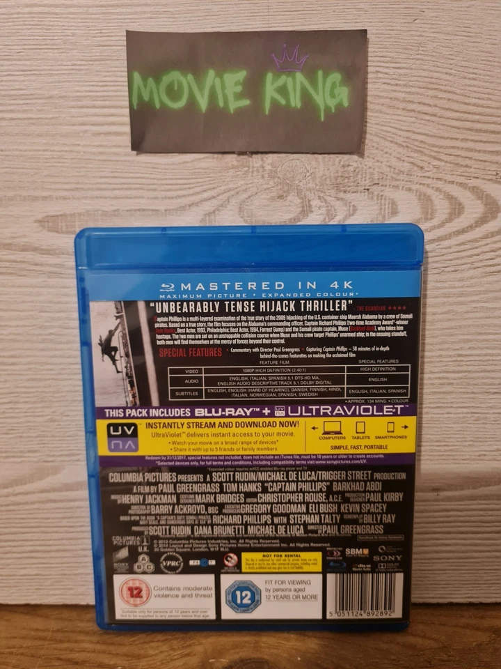 Captain Phillips (Blu-Ray, 2014) Tom Hanks {Hijack Thriller} [Region A-B-C] [UK] - Image 4 of 4