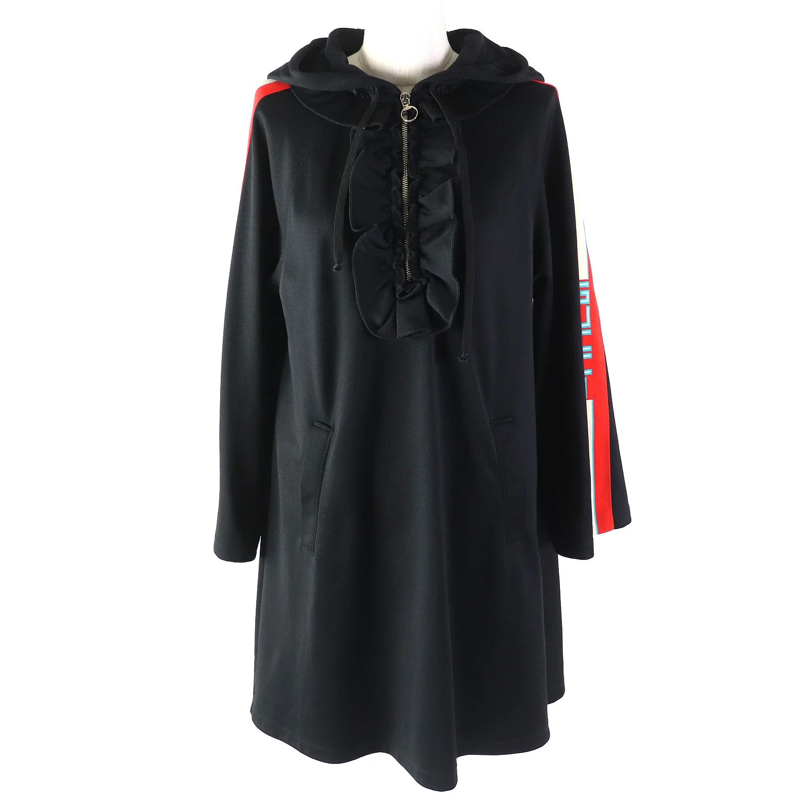 Sweat à capuche GUCCI Superbe état 502280 logo bras ligne demi zip volants