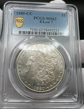 1880 CC MORGAN DOLLAR 8/ Low 7 TOP 100 PCGS MS63
