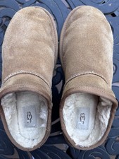 UGG Chestnut Suede Slippers Sz 10 Cozy Fall Clogs Shearling Slip On Shoes
