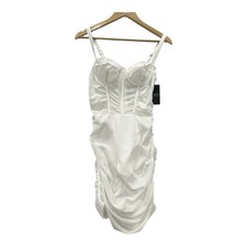 Lioness The Bowery Mini Dress Size M White Corset Ruched Bodycon NWT Boudoir
