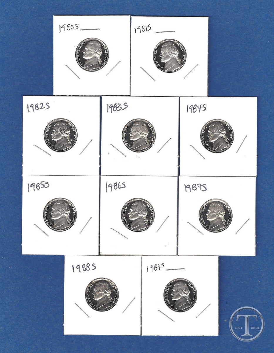 1980 S through 1989 S Proof Jefferson Nickels - Set of Ten | eBay