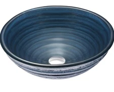 ANZZI Tempo Tempered Deco Glass Vessel Bowl Sink in Coiled Blue | Top Mount...
