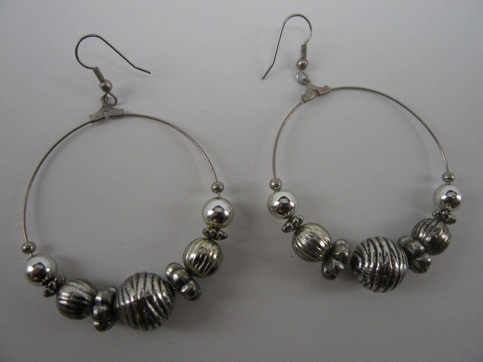 Silver Bead Dangle Loop Pierced Earrings - image 1