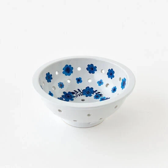 Blue & White Colander, Ceramic, 3.5" X 7" NEW