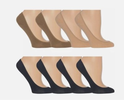 HOT SOX Women's Hidden Liners- No Show Socks (Seamless Toe & Non-Slip) - 8 Pairs