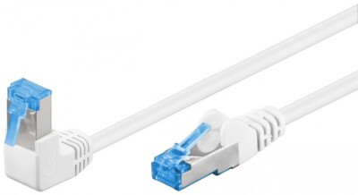 CAT 6A Patchkabel 1x 90° gewinkelt, S/FTP (PiMF), weiß, 5,0 m