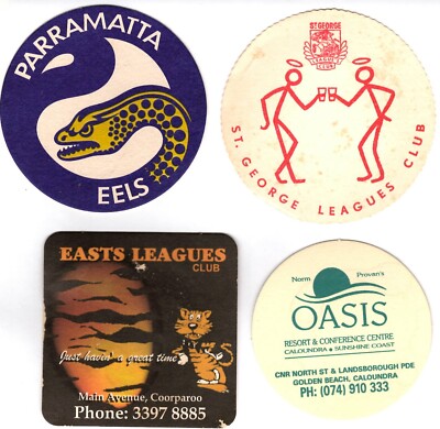 Rugby League drink coasters QLD & NSW clubs. Select from dropdown list