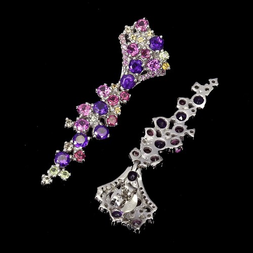 Summer 925 Silver Earrings Round Amethyst Sapphire Rhodorite Gemstone Jewelry - Picture 3 of 11