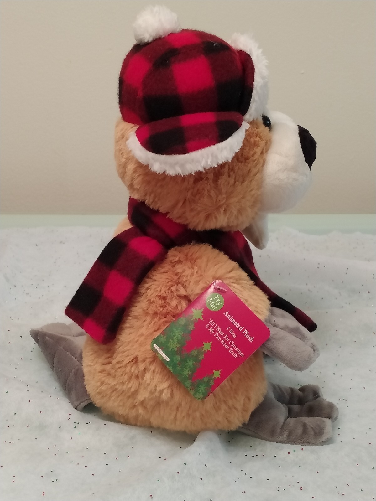 DanDee Animated 10" Beaver Christmas Musical Stuffed Plush "All I Want For XMAS"