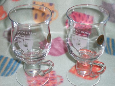Set of 2 Derry Crystal Irish Coffee Mugs Footed New