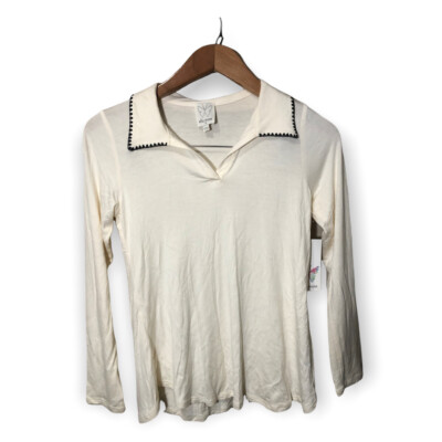 Ella Moss Embroidered Collar top Womens Sz 12 Long Sleeve Stretch NWT