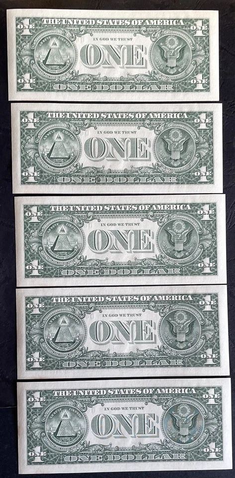 $1 USA Replacement Star Notes(*) D 02630486-490 2003 Unc Minor Foxing - Image 2 of 2