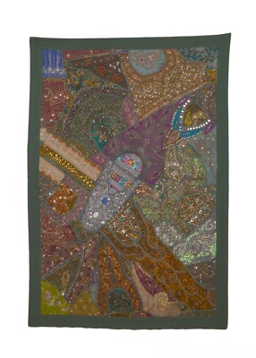 Handmade Indian Vintage Tapestry Embroidered Patchwork Beaded Wall Hanging Decor