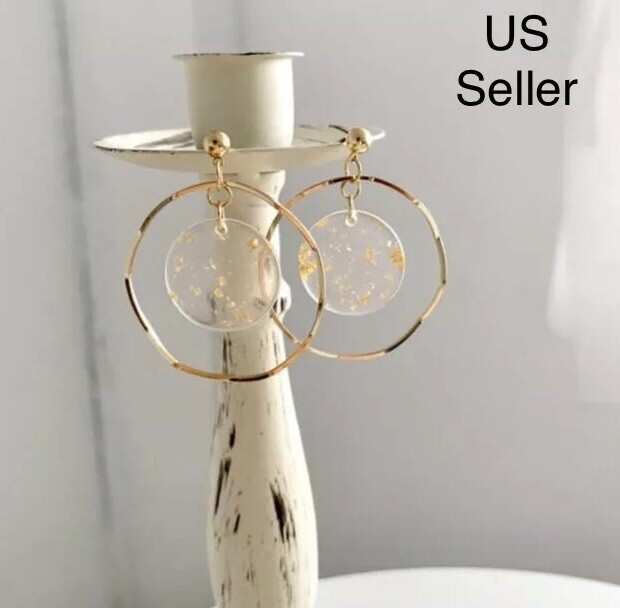 Golden Hoop Earrings with Gold Flecks Encased in Resin-image