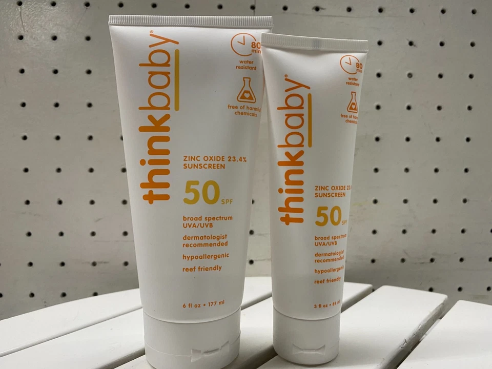 Think Baby оксид цинка солнцезащитный крем 50SPF UVA UVB 9 унций + 30SPF солнцезащитный крем палочка 11/26 - Изображение 4 из 4