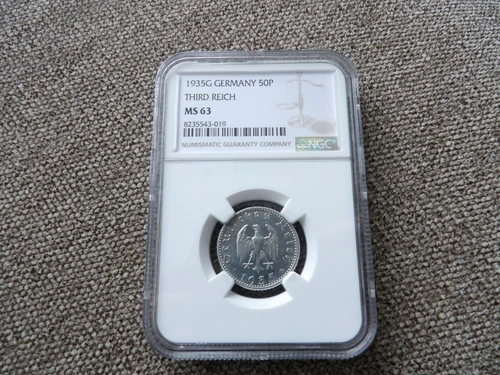 Germany Third Reich NGC MS63 1935 G 50 Pfennig aluminum coin with eagle