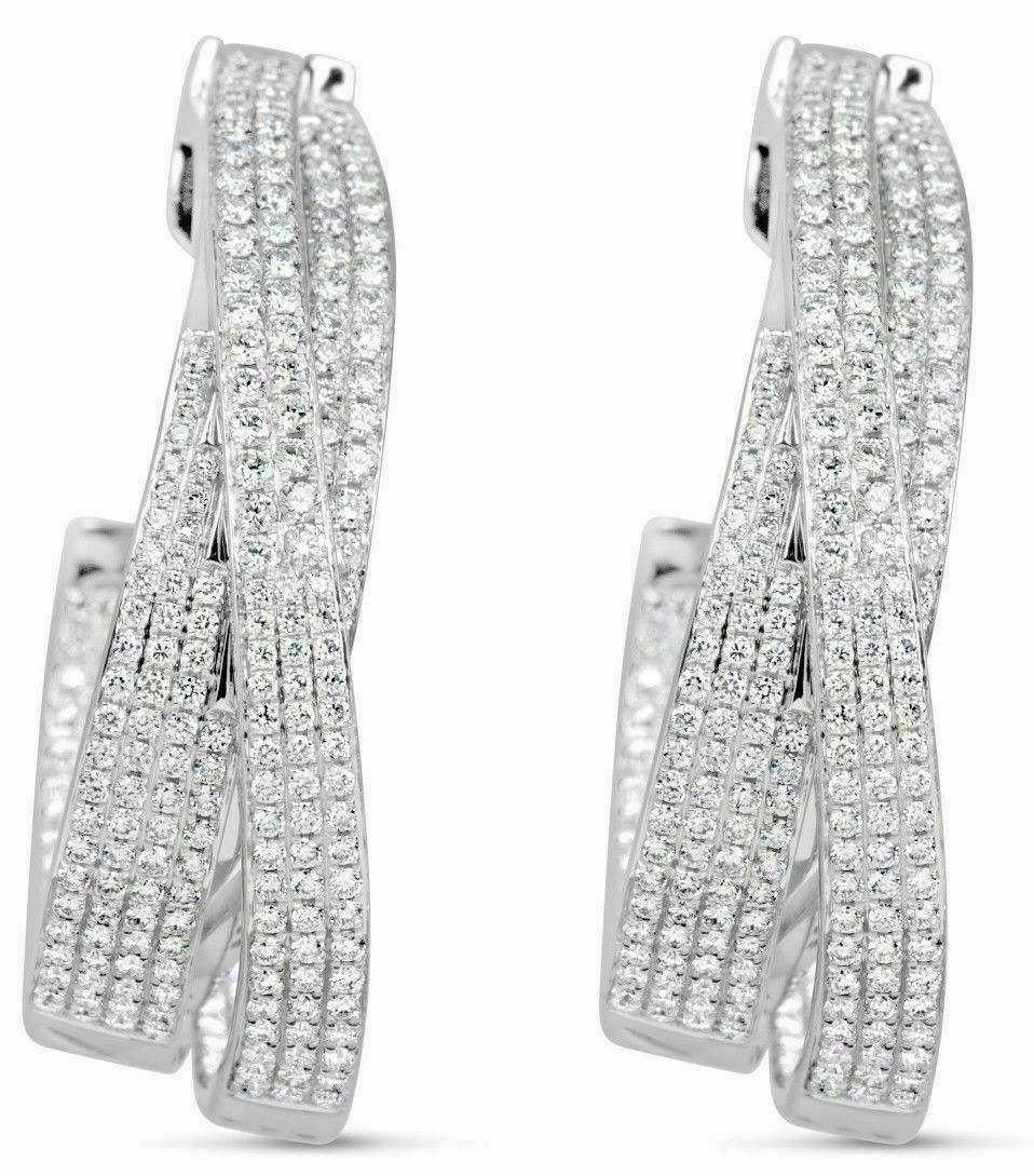 ORECCHINI PENDENTI ESTATE GRANDI 3 10 CT DIAMANTE ORO BIANCO 18KT MULTI FILA LOVE HOOP