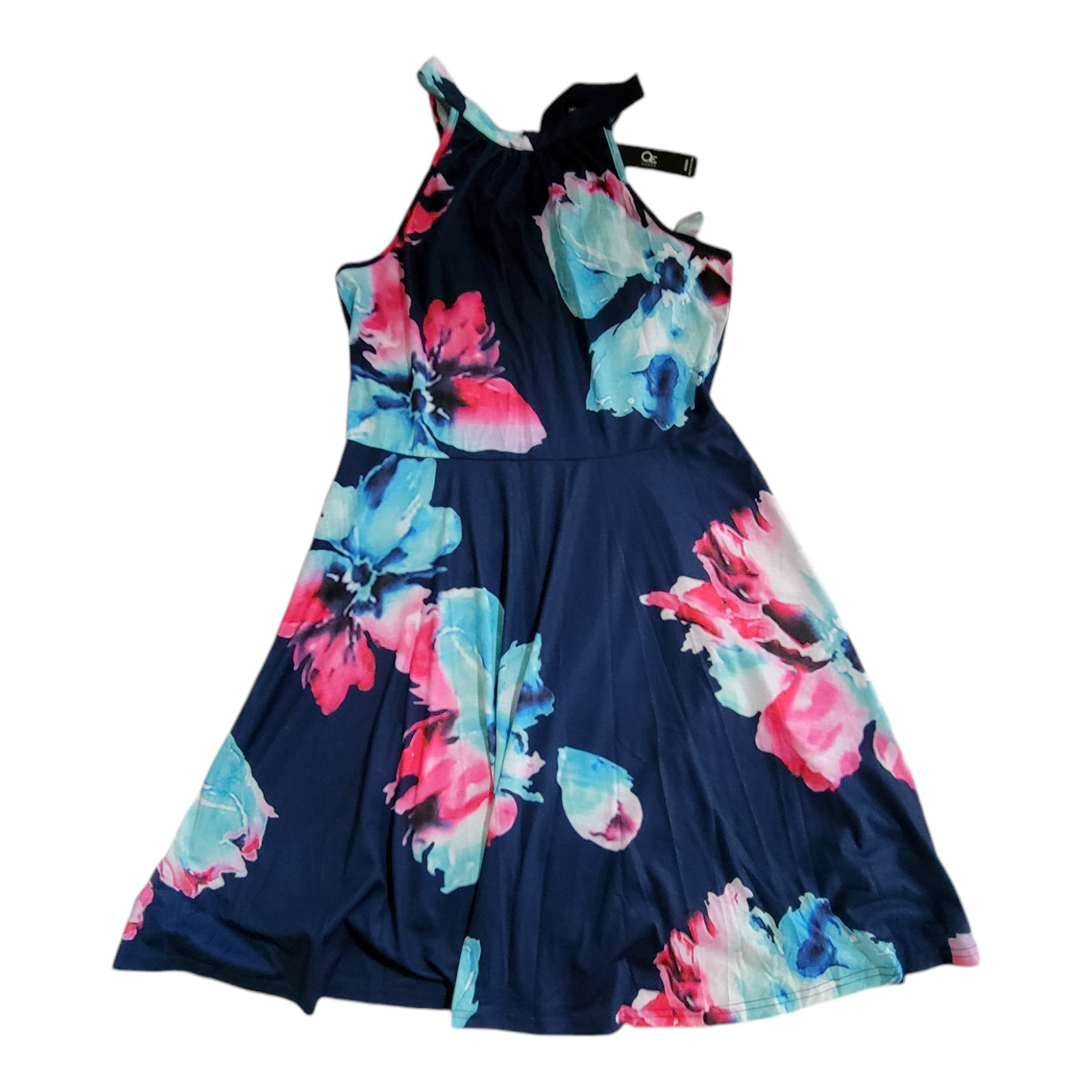 OE Ouges Watercolor Abstract Floral Halter Dress … - image 4