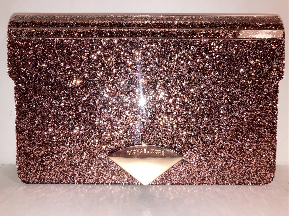 Michael Kors Barbara Envelope Clutch Rose Gold Glitter