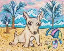 CHIHUAHUA on the Beach Art Print 4 x 6 Dog Collectible Signed by Artist KSams