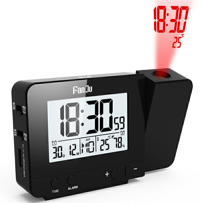 Projection LED Digital Snooze Alarm Clock Weather Thermometer Humidity Monitor