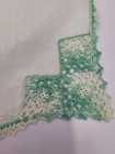 VTG Green Crochet Edge Handkerchief Hankie Christmas St Patrick Holiday Handmade