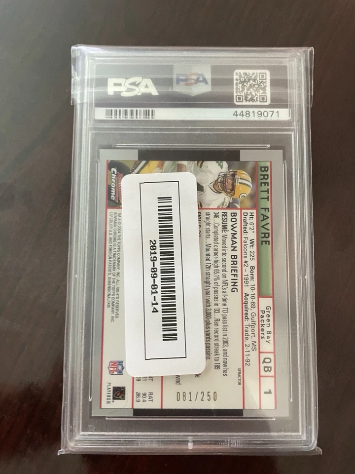 F291 BRETT FAVRE 2004 BOWMAN CHROME XFRACTOR 180/250 #1 PACKERS RARE SP PSA 9 - Image 2 of 2