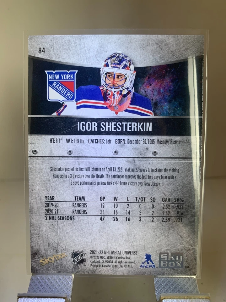 2021-22  Upper Deck Skybox Metal Universe Igor Shesterkin #84 NY Rangers - Image 2 of 2