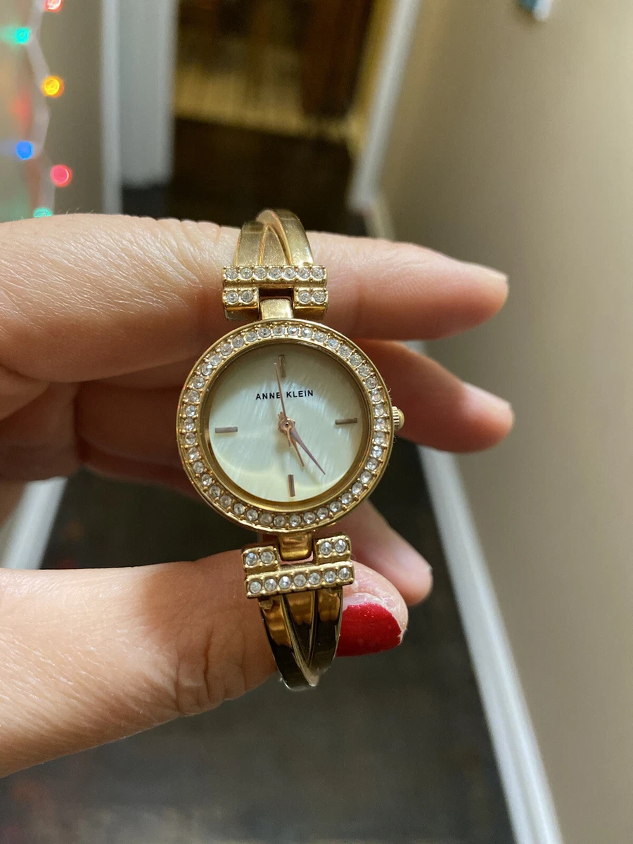 USED ANNE KLEIN SWAROVSKI CRYSTAL SILVER GOLD Stainless Steel