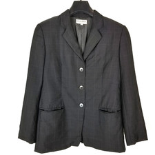Giorgio Armani Le Collezioni Women Wool Blend Blazer Size 8 Gray Windowpane
